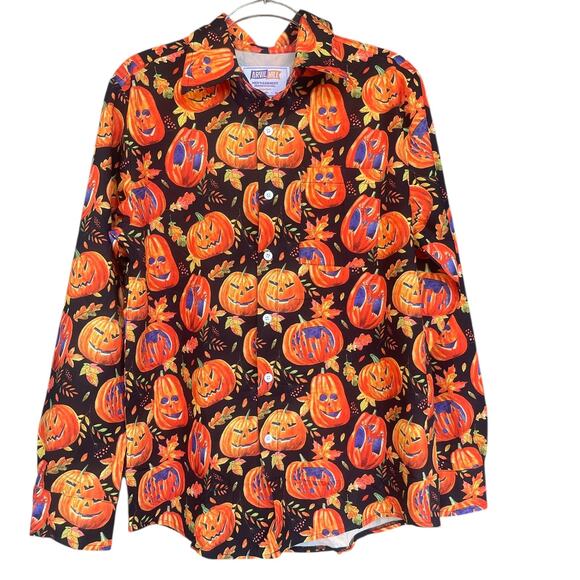Arvil Hill Shirt Mens Small Black Orange Halloween Pumpkin Jack O Lantern Fall - Picture 1 of 9